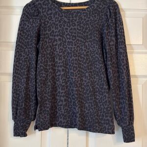 LOFT Leopard Puff Sleeve Shirt XSmall